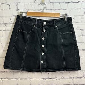 American Eagle Black Button Front Jean Skirt Women's 8 High Rise Mini Skirt